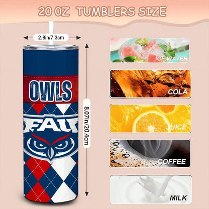ColorFlow | Florida Atlantic Owls Inspired 20oz Straight Tumbler | College Spirit Drinkware | Personalization Optional