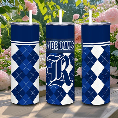 ColorFlow | Rice Owls Inspired 20oz Straight Stainless Tumbler | Clean College Style | Personalization Optional