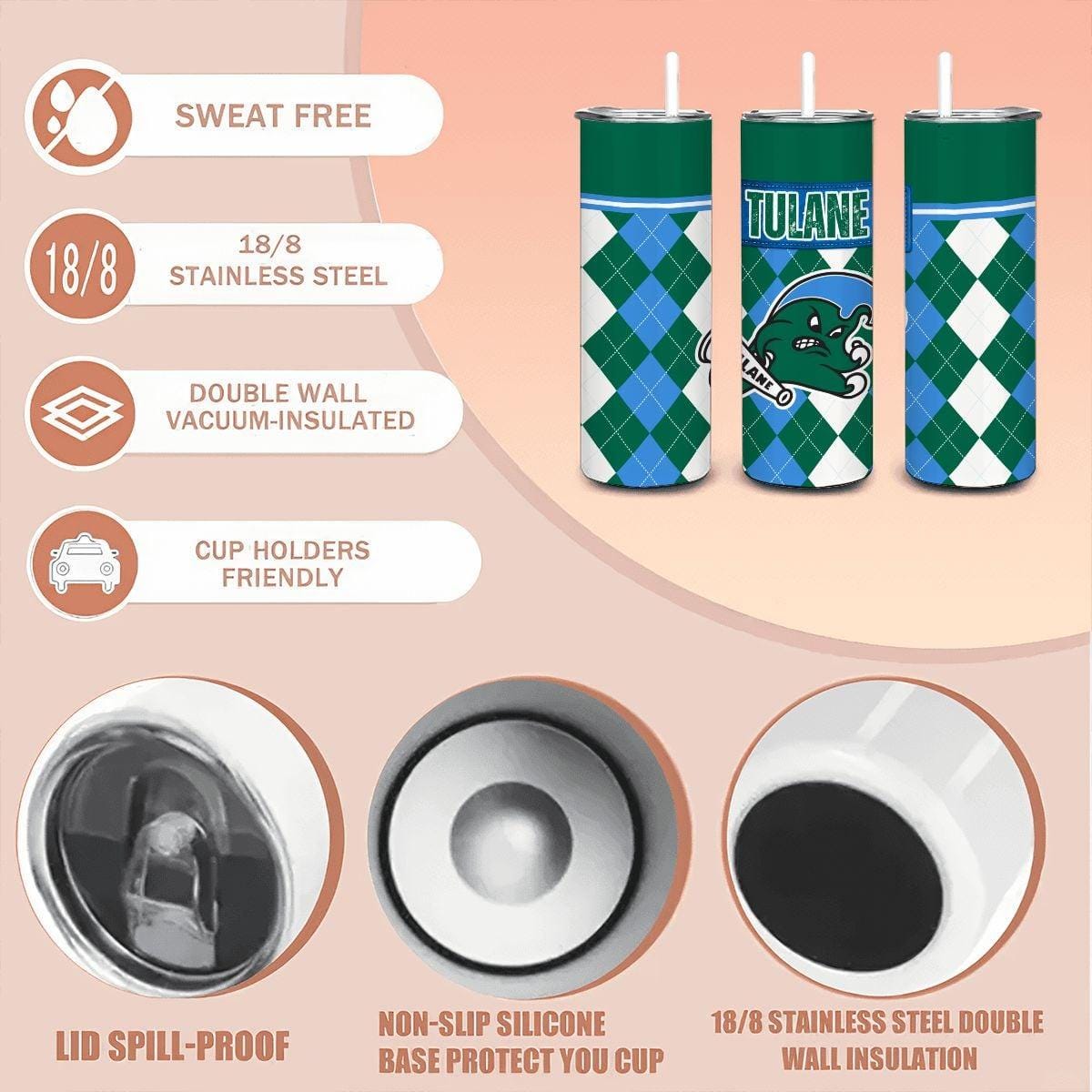 ColorFlow | Tulane Green Wave Inspired 20oz Straight Tumbler | Coastal College Vibe | Personalization Optional