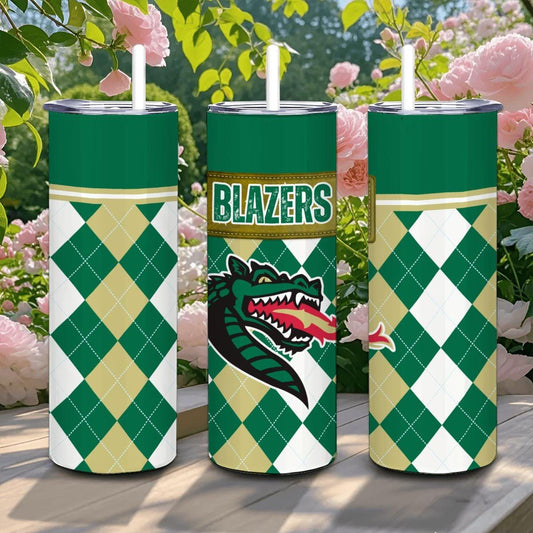 ColorFlow | UAB Blazers Inspired 20oz Straight Stainless Tumbler | Bold Green Gold Look | Personalization Optional