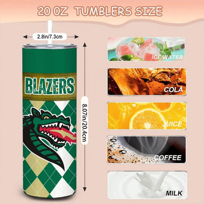 ColorFlow | UAB Blazers Inspired 20oz Straight Stainless Tumbler | Bold Green Gold Look | Personalization Optional