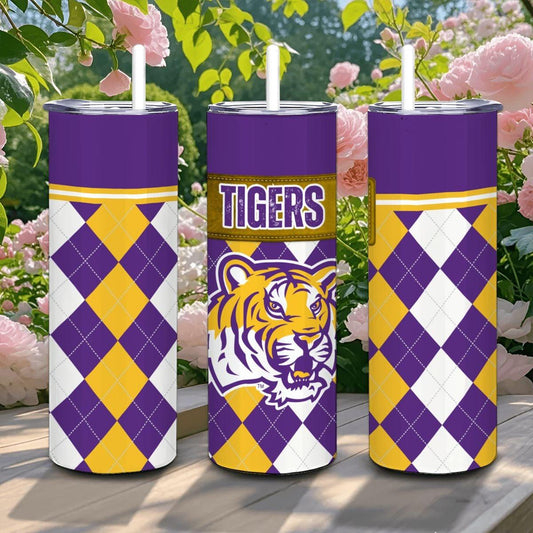 ColorFlow | LSU Tigers Inspired 20oz Straight Tumbler | Purple Gold College Energy | Personalization Optional