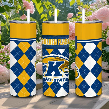 ColorFlow | Kent State Golden Flashes Inspired 20oz Straight Stainless Tumbler | Navy Gold Collegiate Style | Personalization Optional