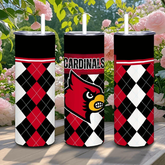 ColorFlow | Louisville Cardinals Inspired 20oz Straight Stainless Tumbler | Bold Red Black Design | Personalization Optional