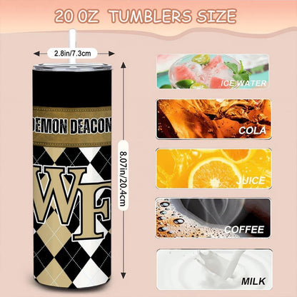 ColorFlow | Wake Forest Demon Deacons Inspired 20oz Straight Stainless Tumbler | Black Gold Collegiate Style | Personalization Optional