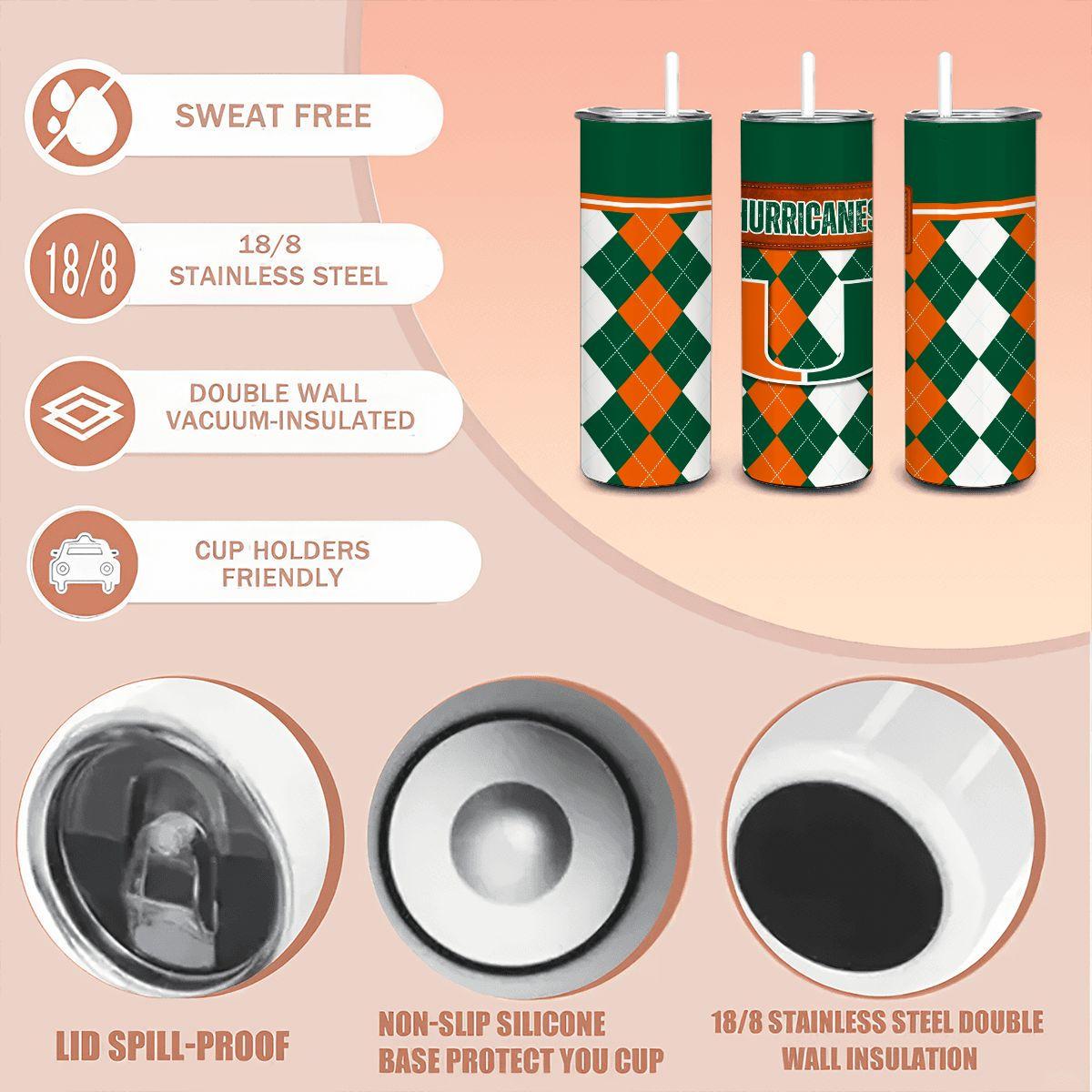 ColorFlow | Miami Hurricanes Inspired 20oz Straight Tumbler | Orange Green College Vibe | Personalization Optional