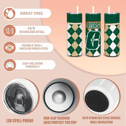 ColorFlow | Charlotte 49ers Inspired 20oz Straight Stainless Tumbler | Green Gold Modern Style | Personalization Optional