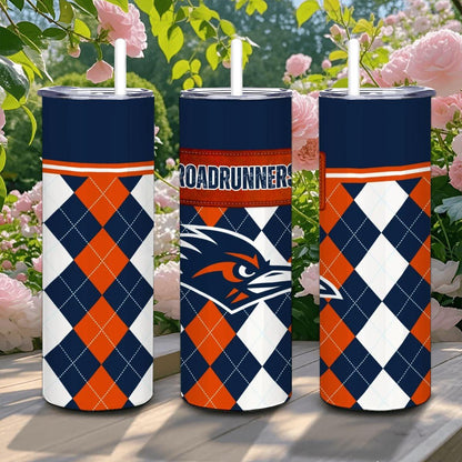 ColorFlow | UTSA Roadrunners Inspired 20oz Straight Tumbler | Navy Orange Motion Design | Personalization Optional