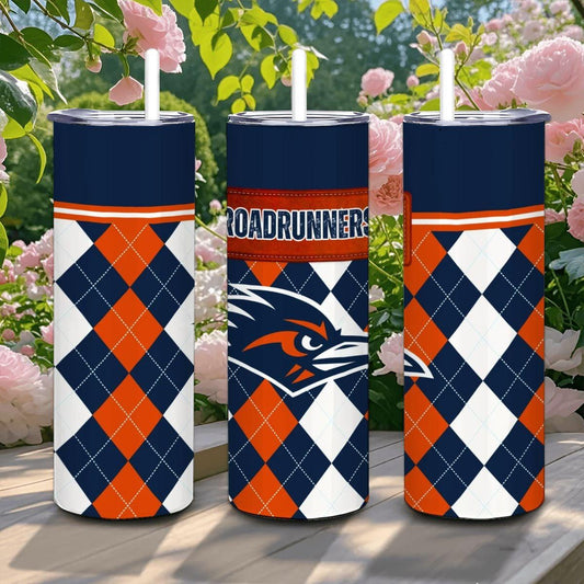 ColorFlow | UTSA Roadrunners Inspired 20oz Straight Tumbler | Navy Orange Motion Design | Personalization Optional