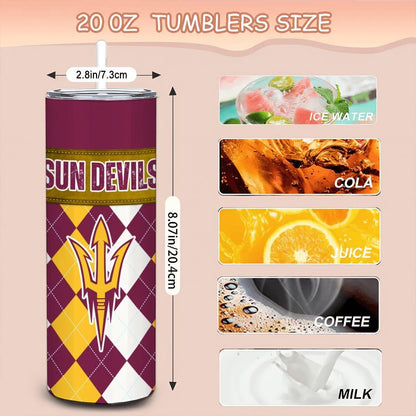 ColorFlow | Arizona State Sun Devils Inspired 20oz Straight Stainless Tumbler | Maroon Gold Power Look | Personalization Optional