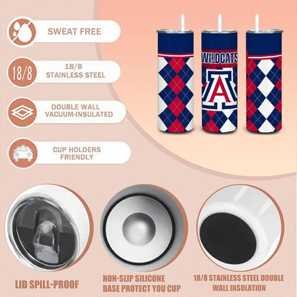 ColorFlow | Arizona Wildcats Inspired 20oz Straight Tumbler | Red Blue Diamond Pattern | Personalization Optional