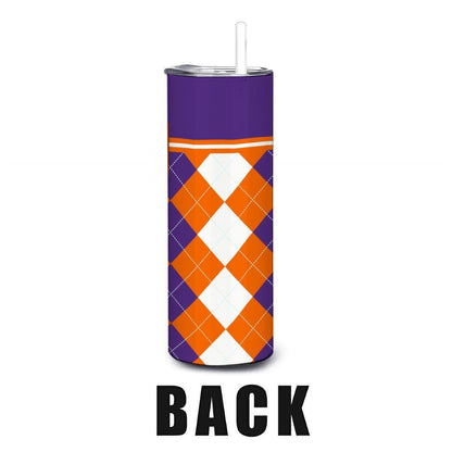 ColorFlow | Clemson Inspired Tigers Argyle Straight Tumbler 20oz Stainless Steel Drinkware Optional Personalization