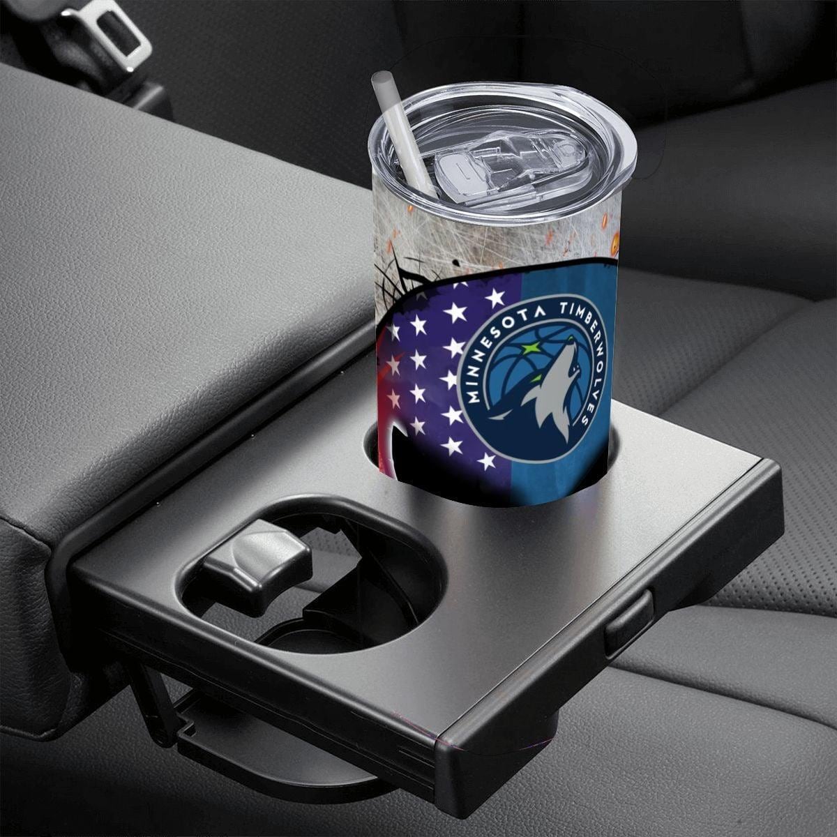 ColorFlow | Minnesota Basketball Inspired 20oz Straight Tumbler | Timber Wolf Skull American Flag Design | Personalization Optional