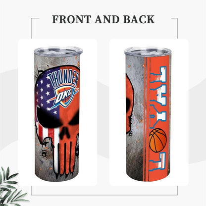 ColorFlow | Oklahoma City Basketball Inspired 20oz Straight Tumbler | Thunder Skull American Flag Design | Personalization Optional