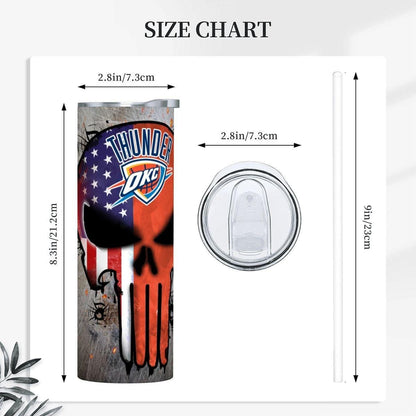 ColorFlow | Oklahoma City Basketball Inspired 20oz Straight Tumbler | Thunder Skull American Flag Design | Personalization Optional