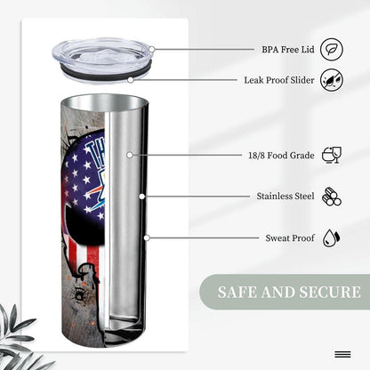 ColorFlow | Oklahoma City Basketball Inspired 20oz Straight Tumbler | Thunder Skull American Flag Design | Personalization Optional