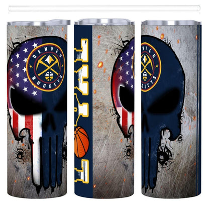 ColorFlow | Denver Basketball Inspired 20oz Straight Tumbler | Nuggets Skull American Flag Design | Personalization Optional