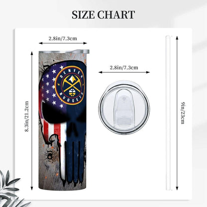 ColorFlow | Denver Basketball Inspired 20oz Straight Tumbler | Nuggets Skull American Flag Design | Personalization Optional