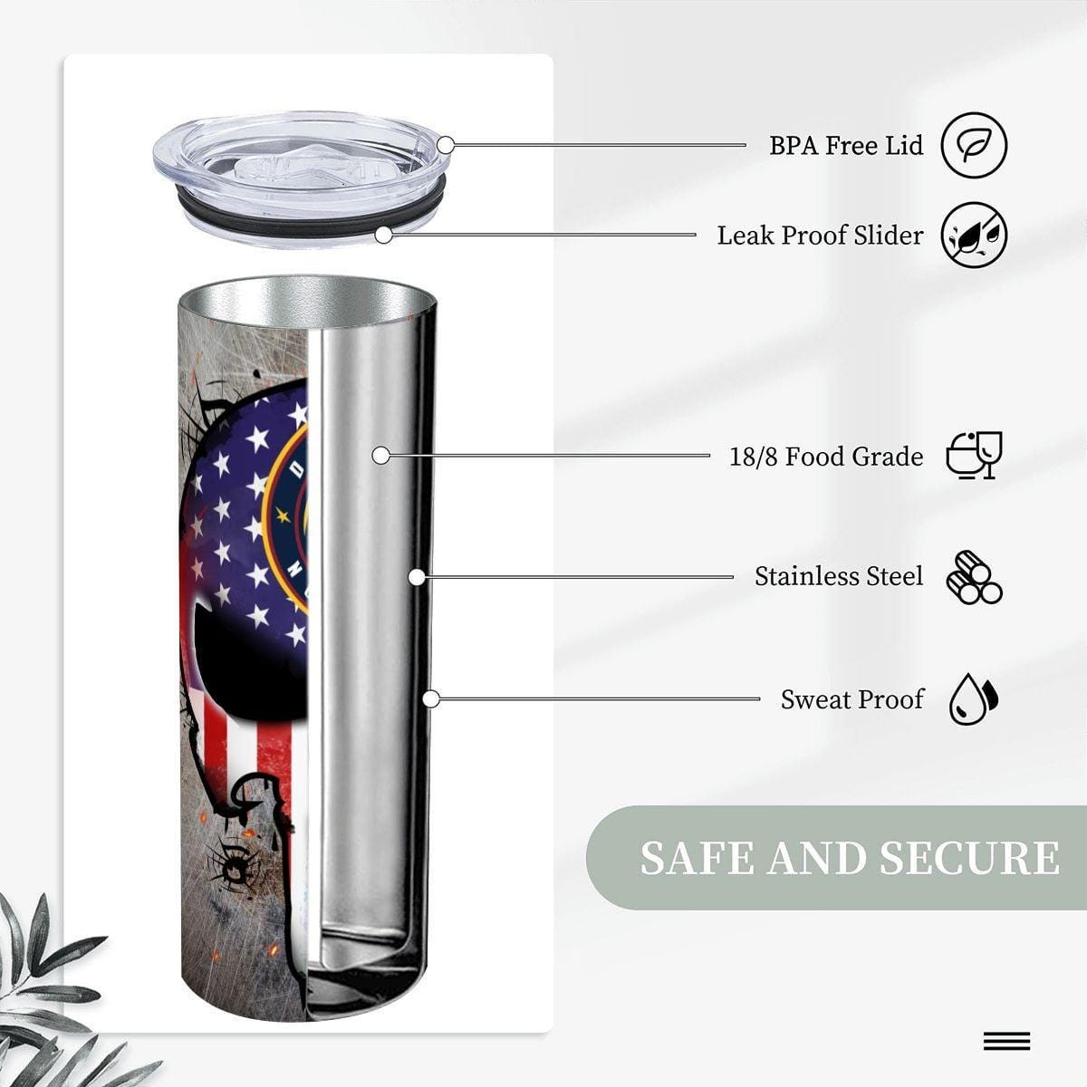 ColorFlow | Denver Basketball Inspired 20oz Straight Tumbler | Nuggets Skull American Flag Design | Personalization Optional