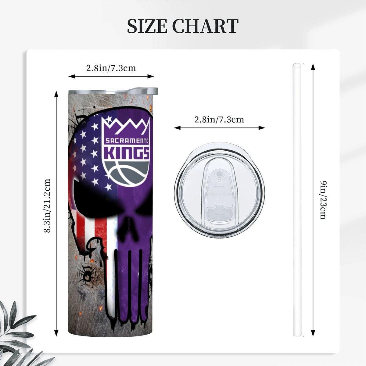 ColorFlow | Sacramento Basketball Inspired 20oz Straight Tumbler | Kings Skull American Flag Design | Personalization Optional