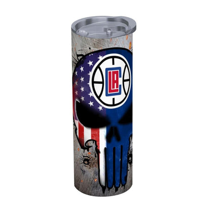 ColorFlow | Los Angeles Basketball Inspired 20oz Straight Tumbler | Clippers Skull American Flag Design | Personalization Optional