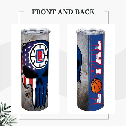 ColorFlow | Los Angeles Basketball Inspired 20oz Straight Tumbler | Clippers Skull American Flag Design | Personalization Optional