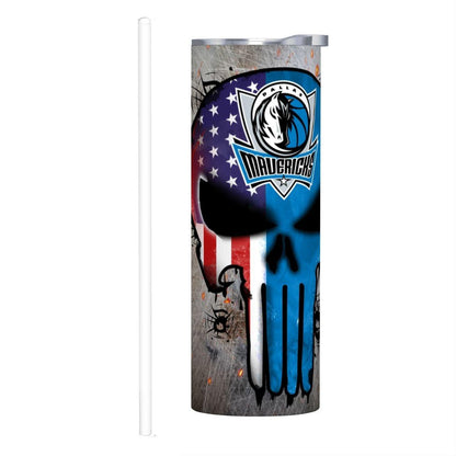 ColorFlow | Dallas Basketball Inspired 20oz Straight Tumbler | Mavericks Skull American Flag Design | Personalization Optional