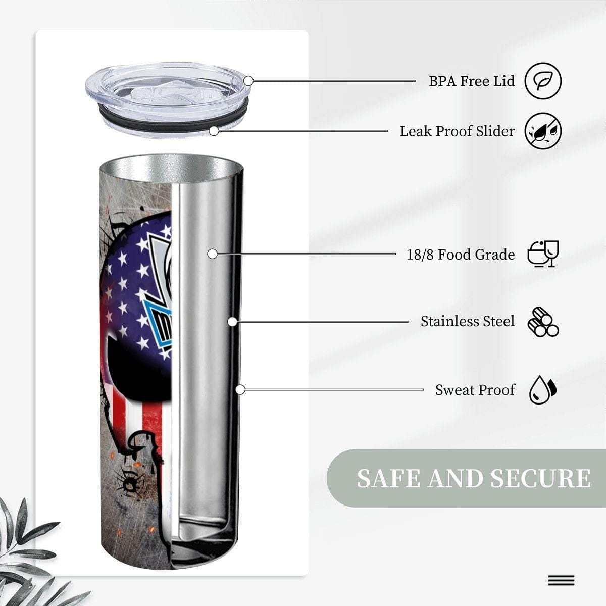 ColorFlow | Dallas Basketball Inspired 20oz Straight Tumbler | Mavericks Skull American Flag Design | Personalization Optional