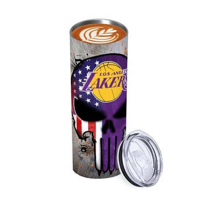 ColorFlow | Los Angeles Basketball Inspired 20oz Straight Tumbler | Lakers Skull American Flag Design | Personalization Optional