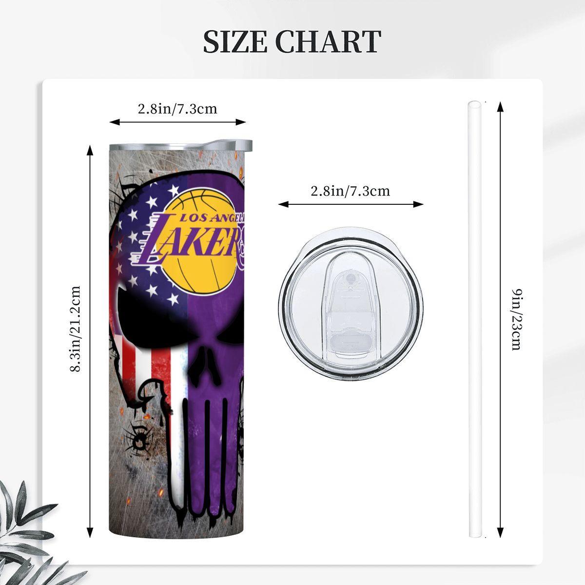 ColorFlow | Los Angeles Basketball Inspired 20oz Straight Tumbler | Lakers Skull American Flag Design | Personalization Optional