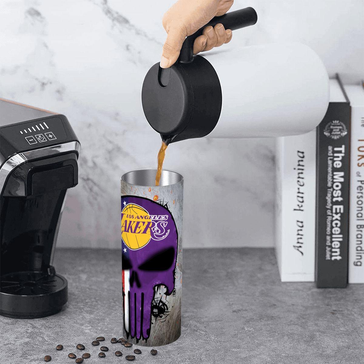 ColorFlow | Los Angeles Basketball Inspired 20oz Straight Tumbler | Lakers Skull American Flag Design | Personalization Optional