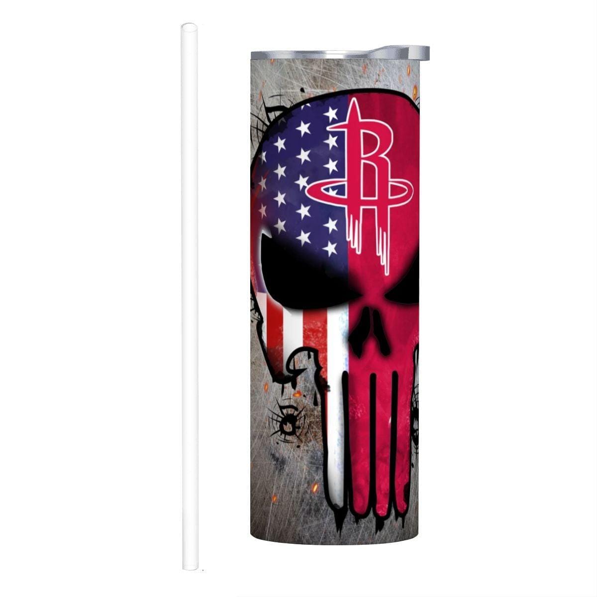 ColorFlow | Houston Basketball Inspired 20oz Straight Tumbler | Rockets Skull American Flag Design | Personalization Optional