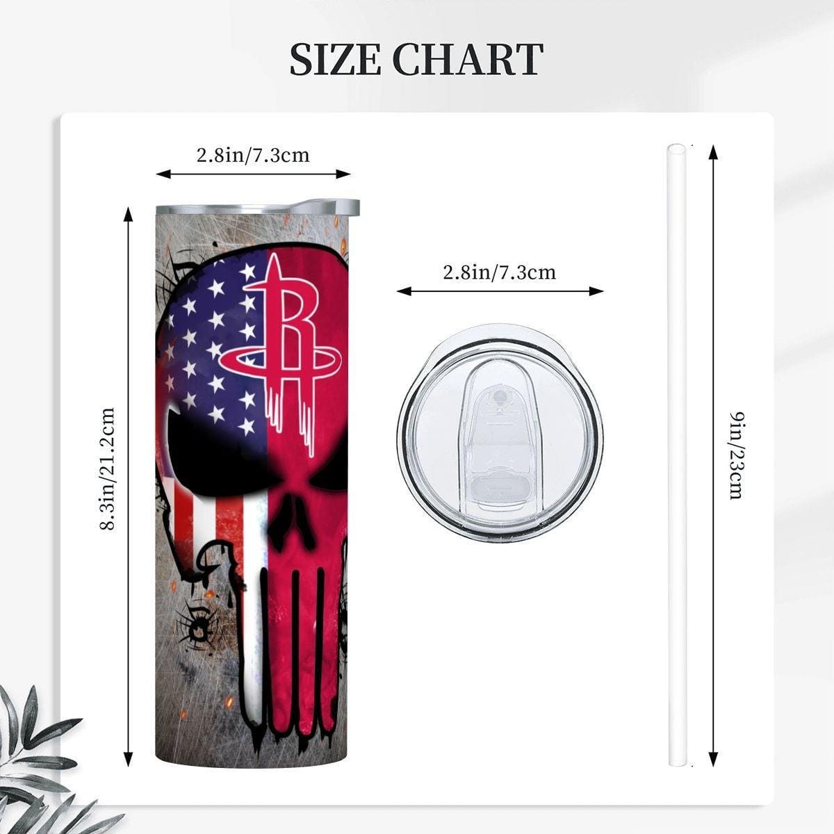 ColorFlow | Houston Basketball Inspired 20oz Straight Tumbler | Rockets Skull American Flag Design | Personalization Optional