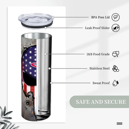 ColorFlow | Houston Basketball Inspired 20oz Straight Tumbler | Rockets Skull American Flag Design | Personalization Optional