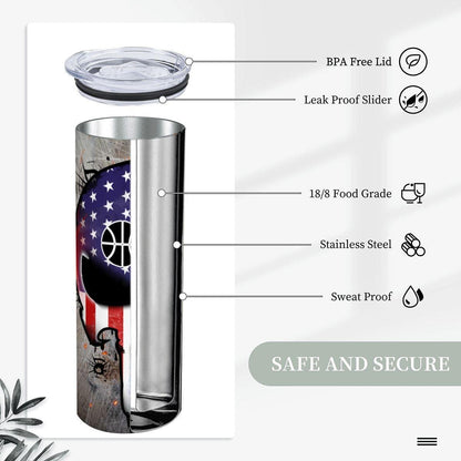 ColorFlow | Utah Basketball Inspired 20oz Straight Tumbler | Jazz Skull American Flag Design | Personalization Optional