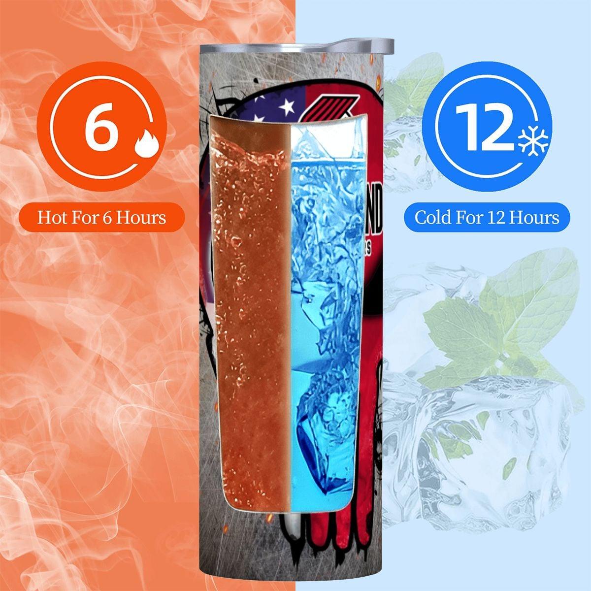 ColorFlow | Portland Basketball Inspired 20oz Straight Tumbler | Trail Blazers Skull American Flag Design | Personalization Optional