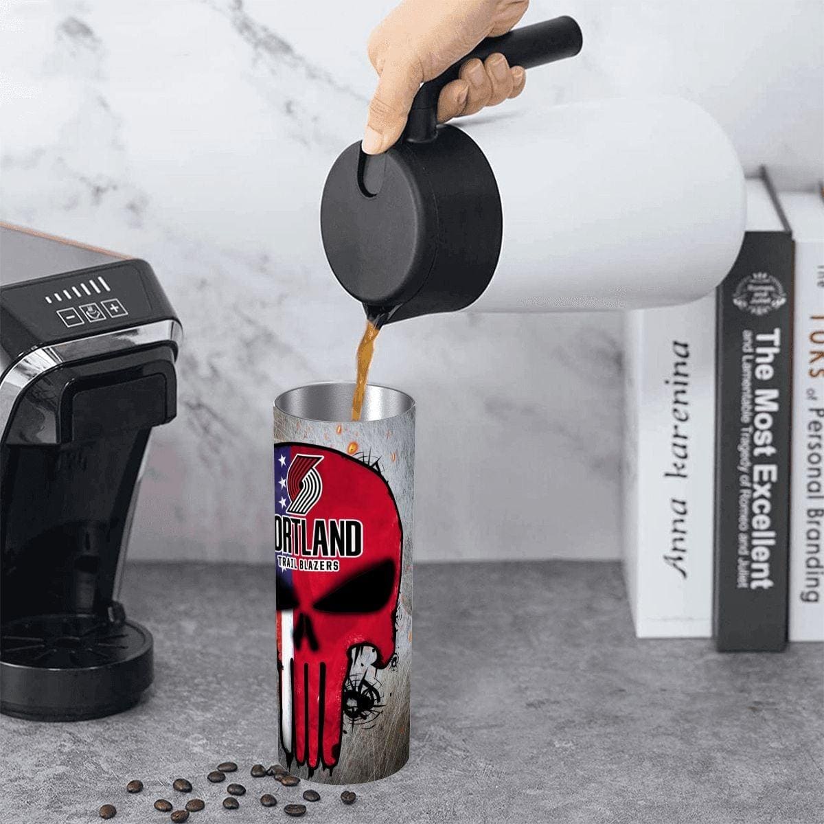ColorFlow | Portland Basketball Inspired 20oz Straight Tumbler | Trail Blazers Skull American Flag Design | Personalization Optional