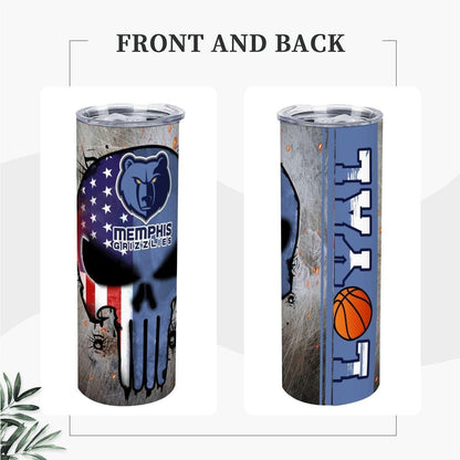 ColorFlow | Memphis Basketball Inspired 20oz Straight Tumbler | Grizzlies Skull American Flag Design | Personalization Optional