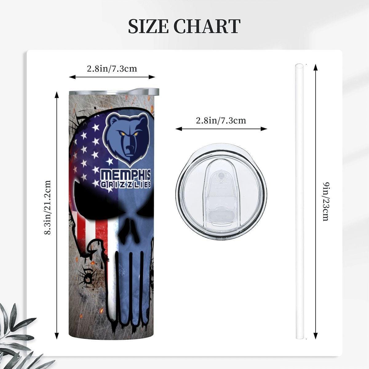 ColorFlow | Memphis Basketball Inspired 20oz Straight Tumbler | Grizzlies Skull American Flag Design | Personalization Optional