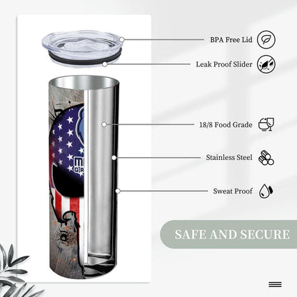 ColorFlow | Memphis Basketball Inspired 20oz Straight Tumbler | Grizzlies Skull American Flag Design | Personalization Optional