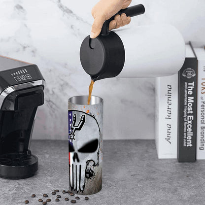 ColorFlow | San Antonio Basketball Inspired 20oz Straight Tumbler | Spurs Skull American Flag Design | Personalization Optional