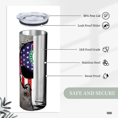 ColorFlow | Boston Basketball Inspired 20oz Straight Tumbler | Celtics Skull American Flag Design | Personalization Optional