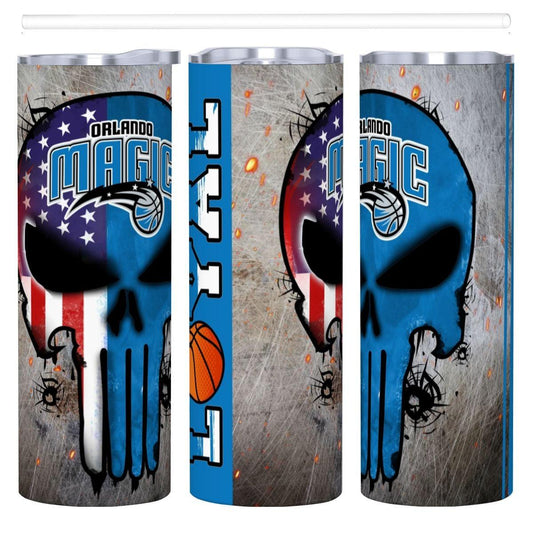ColorFlow | Orlando Basketball Inspired 20oz Straight Tumbler | Magic Skull American Flag Design | Personalization Optional