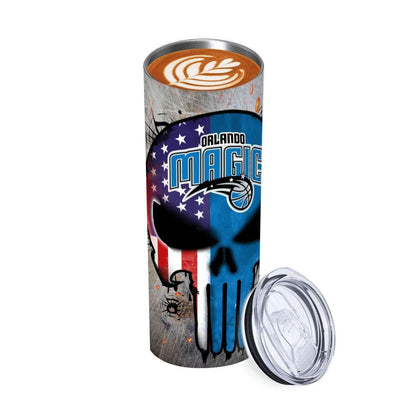 ColorFlow | Orlando Basketball Inspired 20oz Straight Tumbler | Magic Skull American Flag Design | Personalization Optional