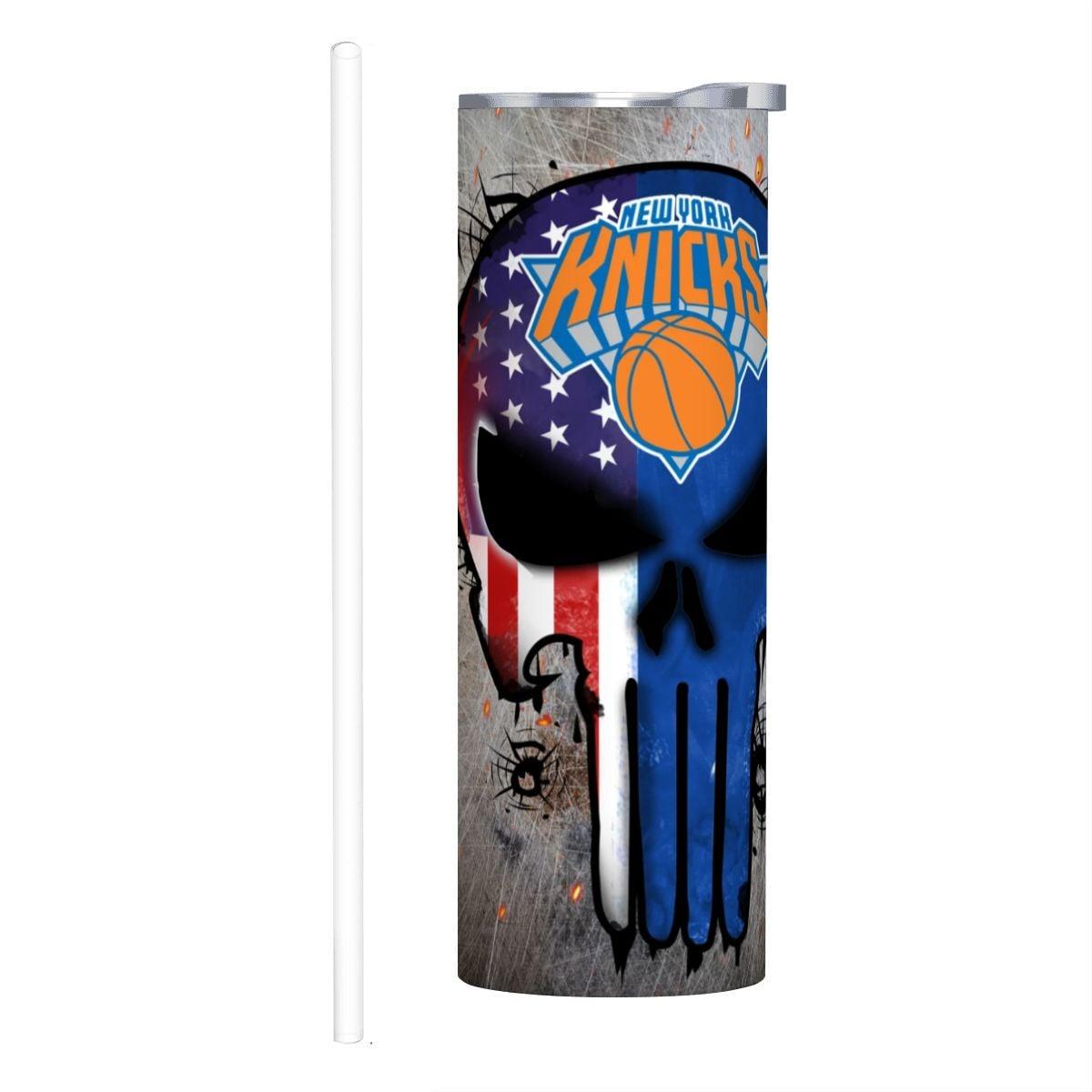 ColorFlow | New York Basketball Inspired 20oz Straight Tumbler | Knicks Skull American Flag Design | Personalization Optional