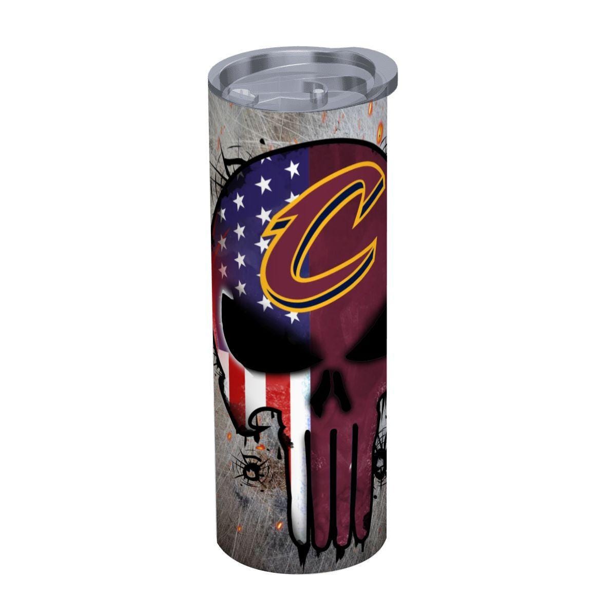 ColorFlow | Cleveland Basketball Inspired 20oz Straight Tumbler | Cavaliers Skull American Flag Design | Personalization Optional