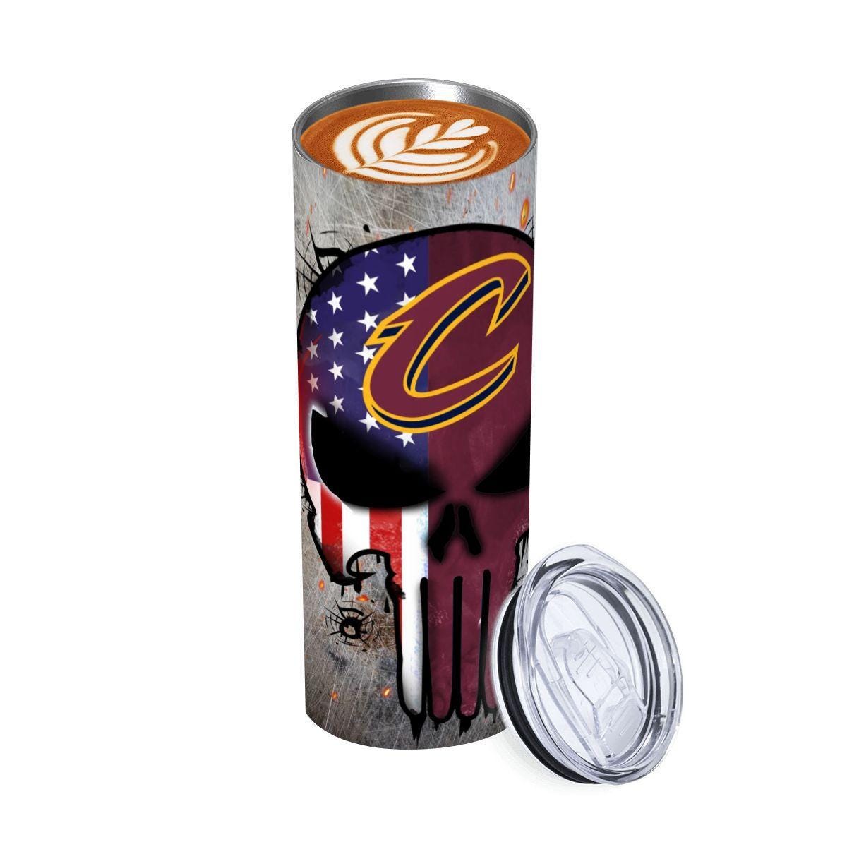ColorFlow | Cleveland Basketball Inspired 20oz Straight Tumbler | Cavaliers Skull American Flag Design | Personalization Optional