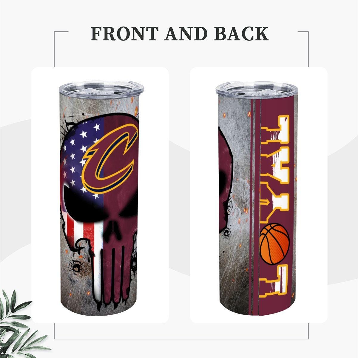 ColorFlow | Cleveland Basketball Inspired 20oz Straight Tumbler | Cavaliers Skull American Flag Design | Personalization Optional