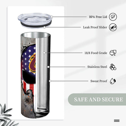 ColorFlow | Cleveland Basketball Inspired 20oz Straight Tumbler | Cavaliers Skull American Flag Design | Personalization Optional