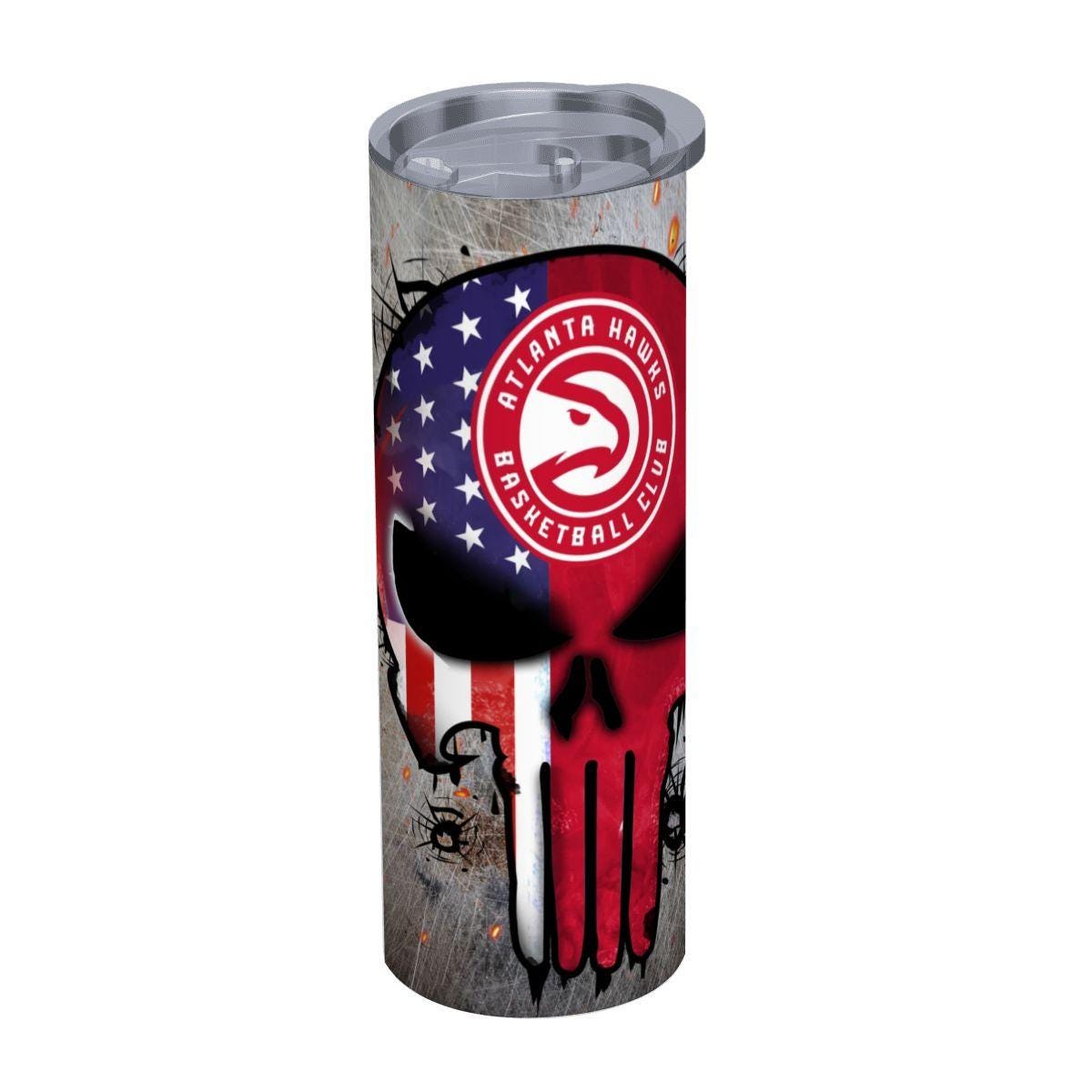 ColorFlow | Atlanta Basketball Inspired 20oz Straight Tumbler | Hawks Skull American Flag Design | Personalization Optional